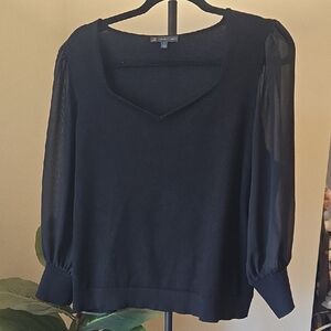 Adrianna Papell Black Sheer Sleeve Blouse